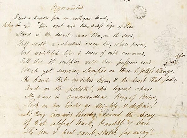 Ozymandias 1817 draft by Shelley